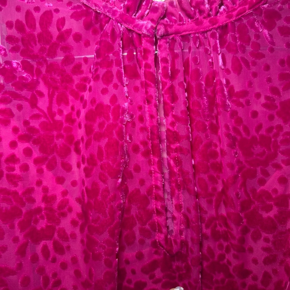 Shoshanna Magenta Pink Burnout Velvet Ruffle Mini Dress 8 Smocked Waist party - Picture 6 of 9